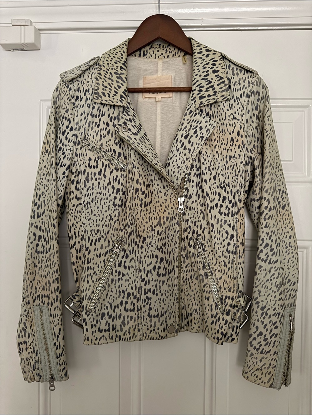 Rebecca Taylor Ivory and Black Spotted Leather Moto Jacket